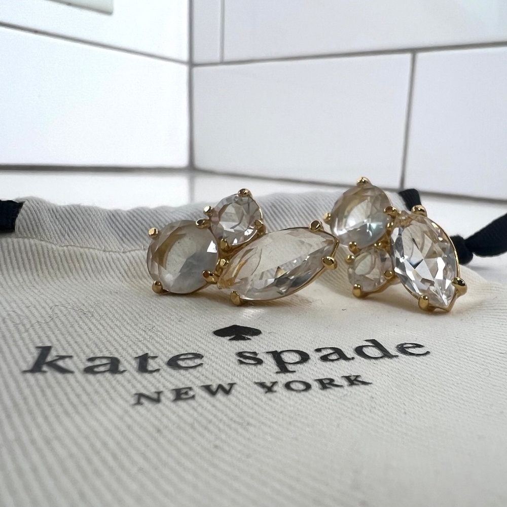 Kate Spade Earrings Faceted Crystal Cluster Stud Earrings Gold tone with crystal
